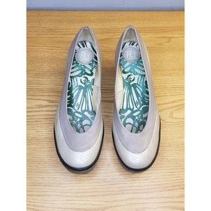 Fly London Yoko Perforated Women Size 41 Taupe Gray Black Leather Wedge Platform